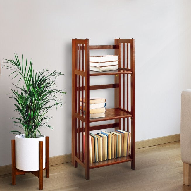 3-Shelf Folding Bookcase 14 inches Wide-Walnut, , alternate image number null