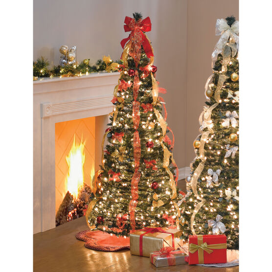7½ ft. Pre-Lit Pop-Up Christmas Tree with Remote, RED GOLD, hi-res image number null