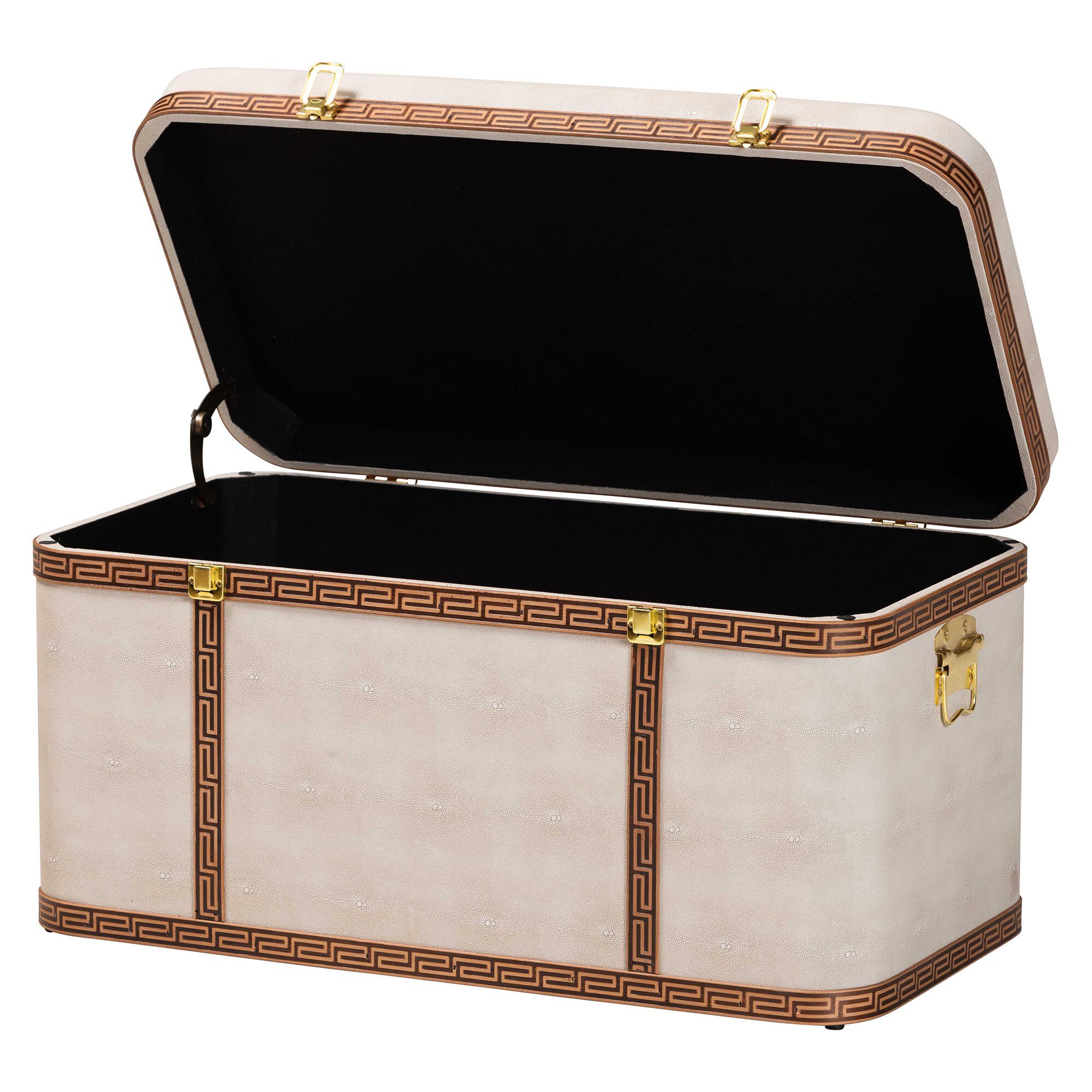 Brenner Modern Transitional Beige Faux Shagreen Storage Trunk, BEIGE, alternate image number 2