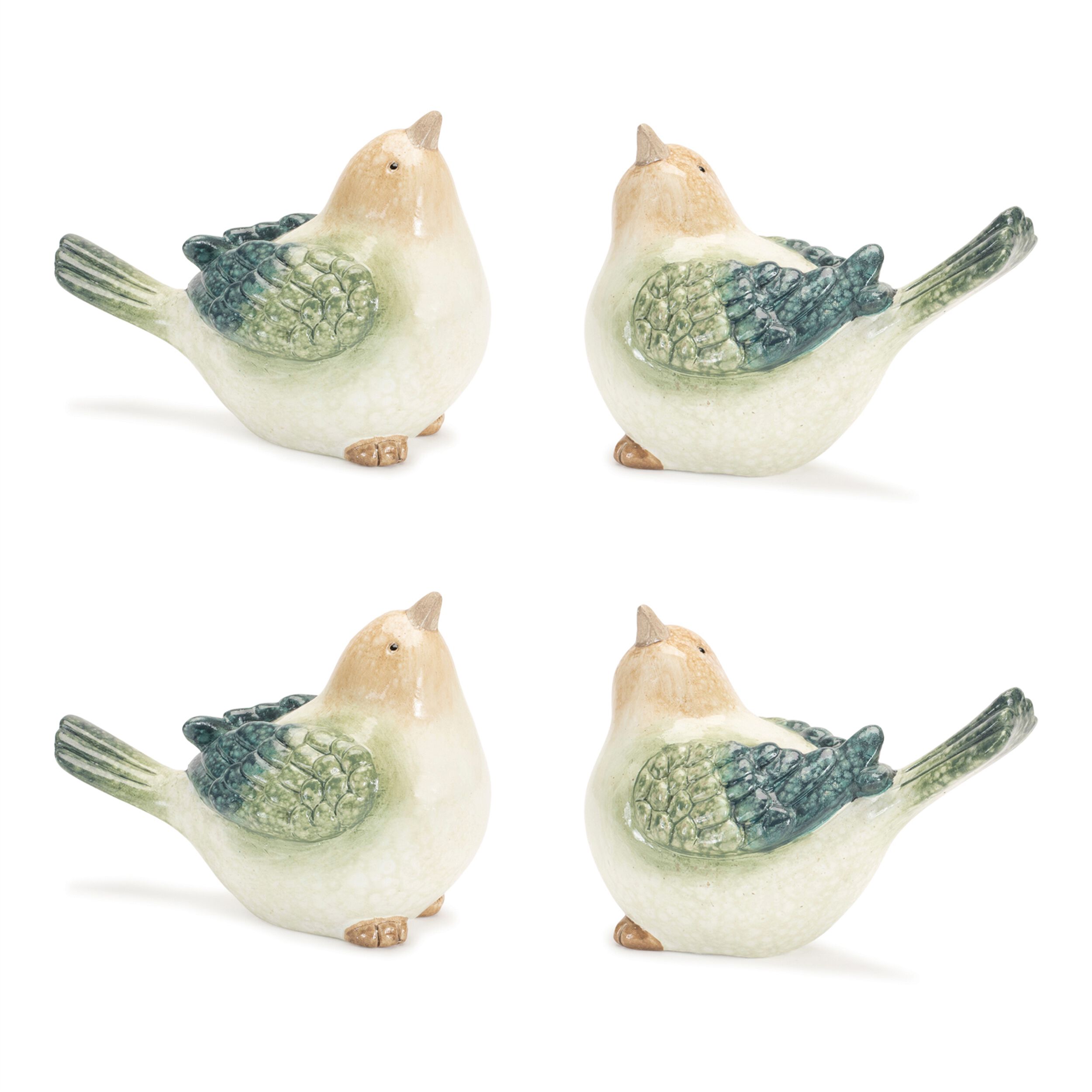Terra Cotta Bird Figurine (Set of 4), BEIGE/BLUE/GREEN, alternate image number 3