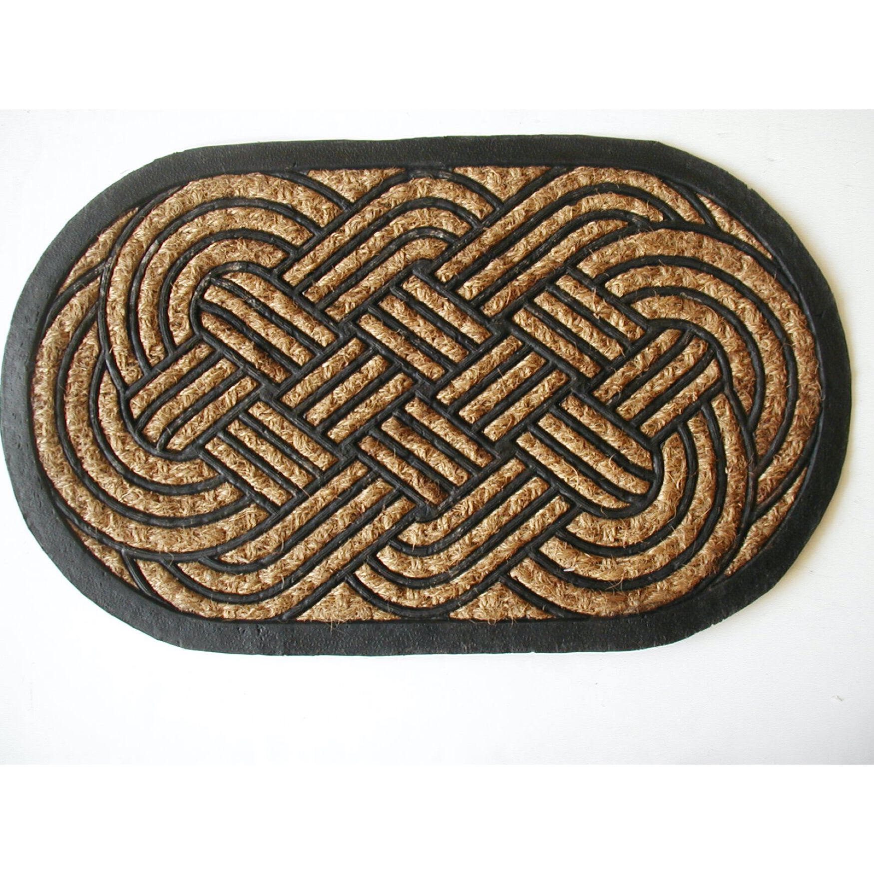 Oval Lovers Knot Flat Weave Coir Mat With Rubber Backing Floor Coverings, MULTI, hi-res image number 0