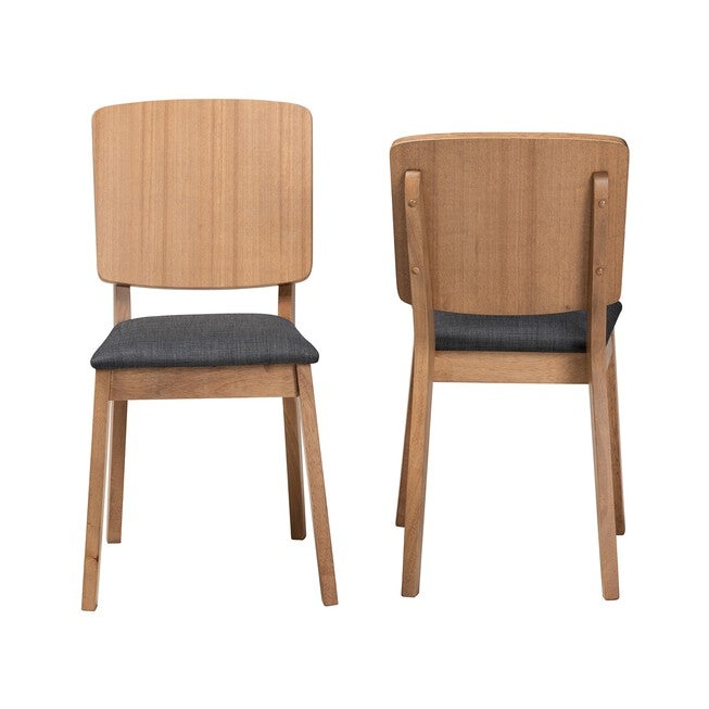Denmark Mid-Century Modern Black Fabric And French Oak Brown Finished Rubberwood 2-Piece Dining Chair Set, , on-hover image number null
