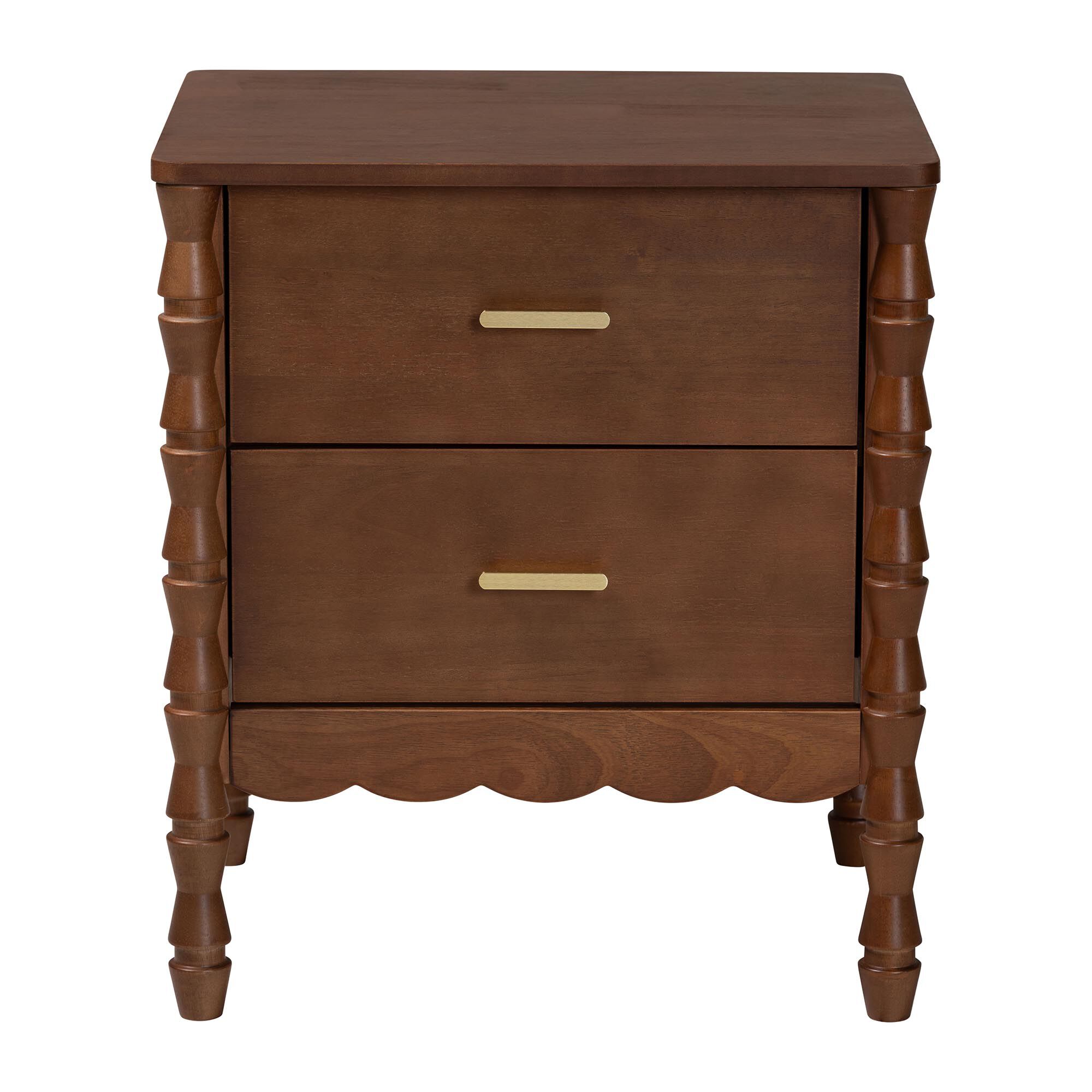 Danette Bobbin Wood 2-Drawer Nightstand, WALNUT, alternate image number 4
