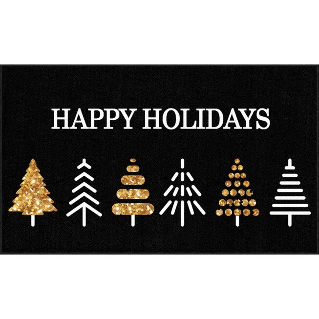 Holiday Trees Black Kitchen Rug, BLACK, hi-res image number 0