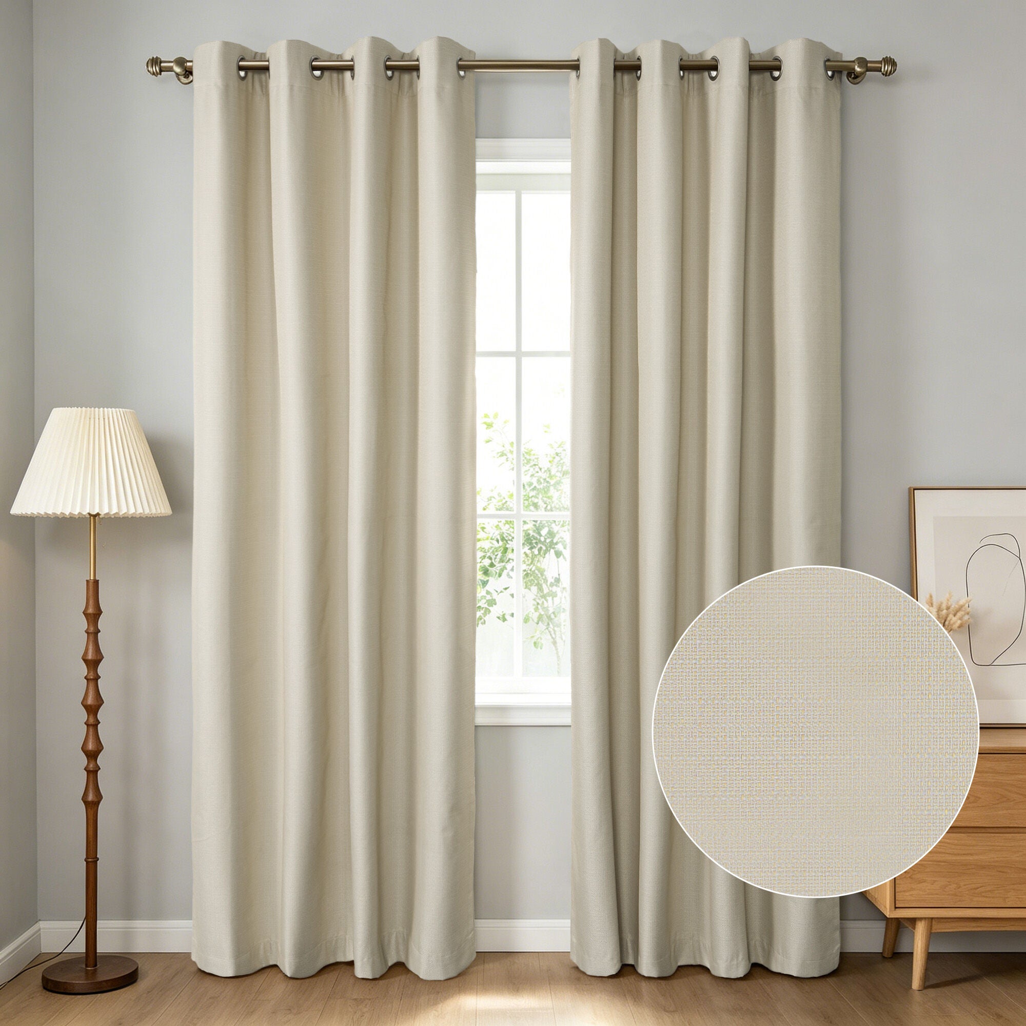 Textured Grid 100% Blackout Grommet Pair, TAUPE, hi-res image number 0