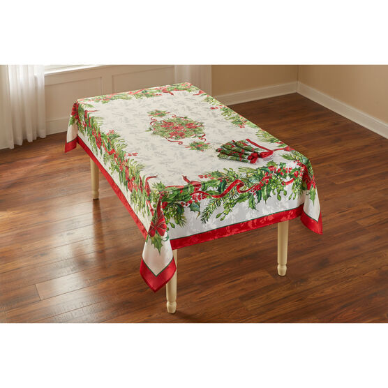 Holly Ribbon Tablecloth 60" x 84", MULTI, hi-res image number null