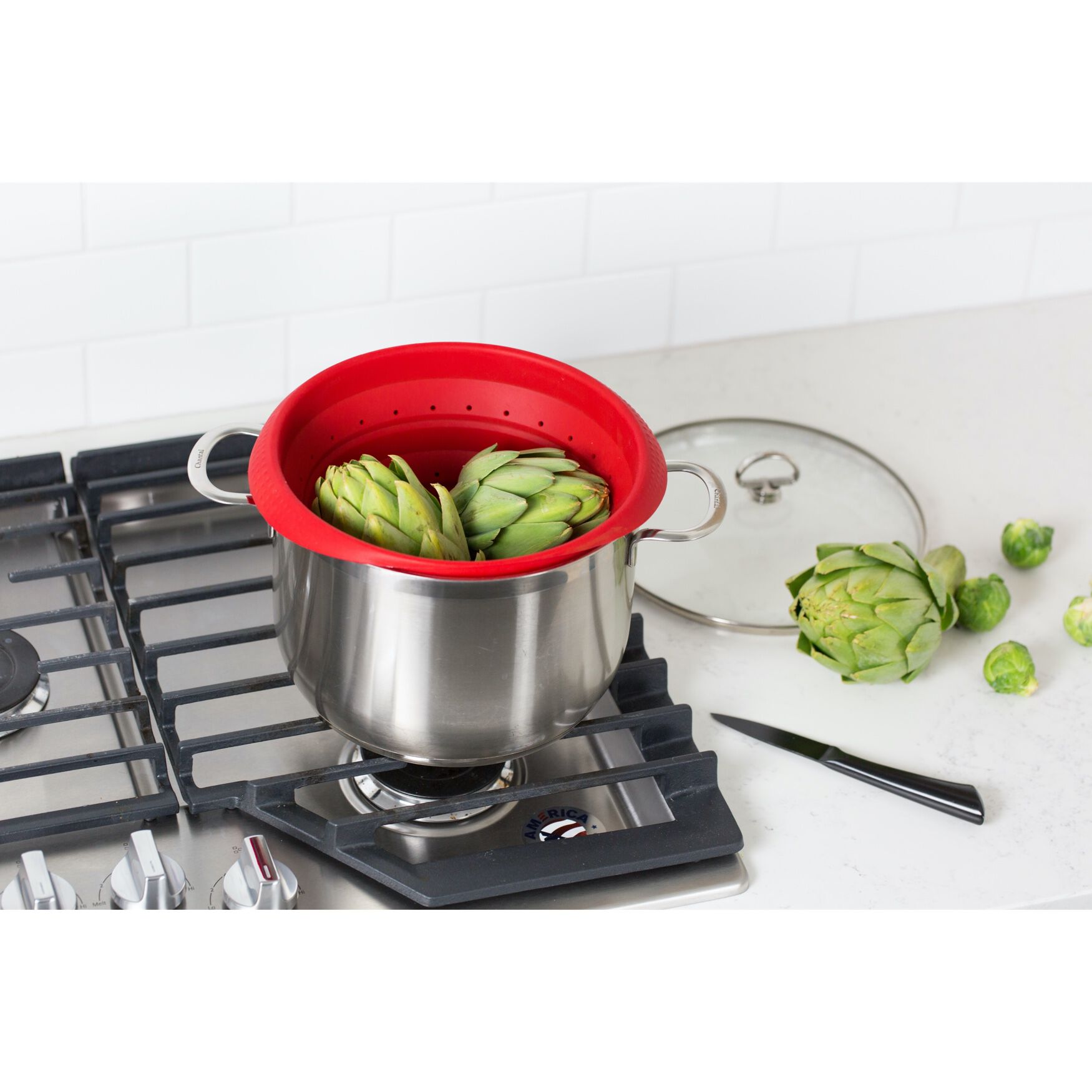 Silicone Collapsible Colander, RED, hi-res image number 0