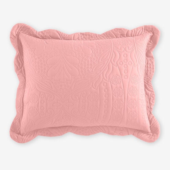Lily Damask Embossed Sham, LIGHT CORAL, hi-res image number null