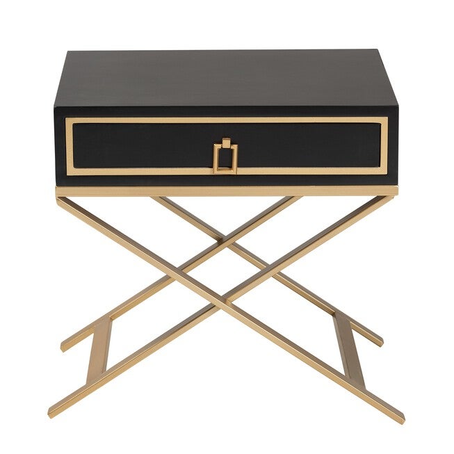 Lilibet Modern Glam And Luxe Black Finished Wood And Gold Metal 1-Drawer End Table, , alternate image number 10