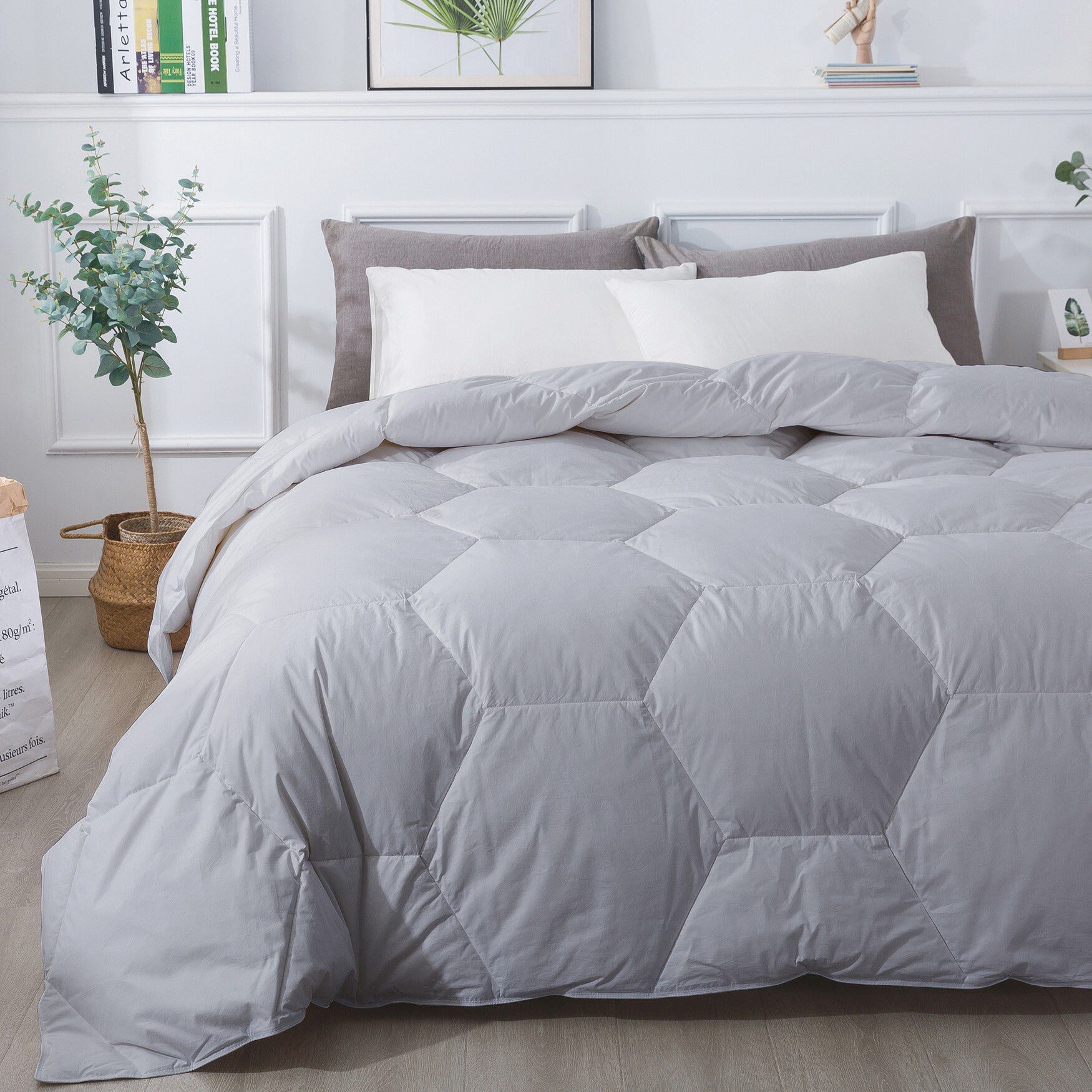 Honeycomb Stitch Down Alternative Comforter, Glacier Grey, GREY, hi-res image number 0