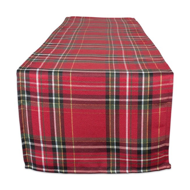 Holiday Metallic Plaid Table Runner 14x108, RED, hi-res image number 0