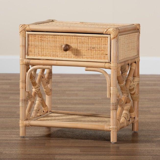 Camara Modern Bohemian Natural Brown Rattan 1-Drawer Nightstand, , alternate image number 14