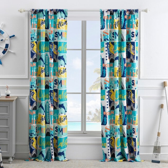 Wave Rider Curtain Panel, BLUE, hi-res image number 0