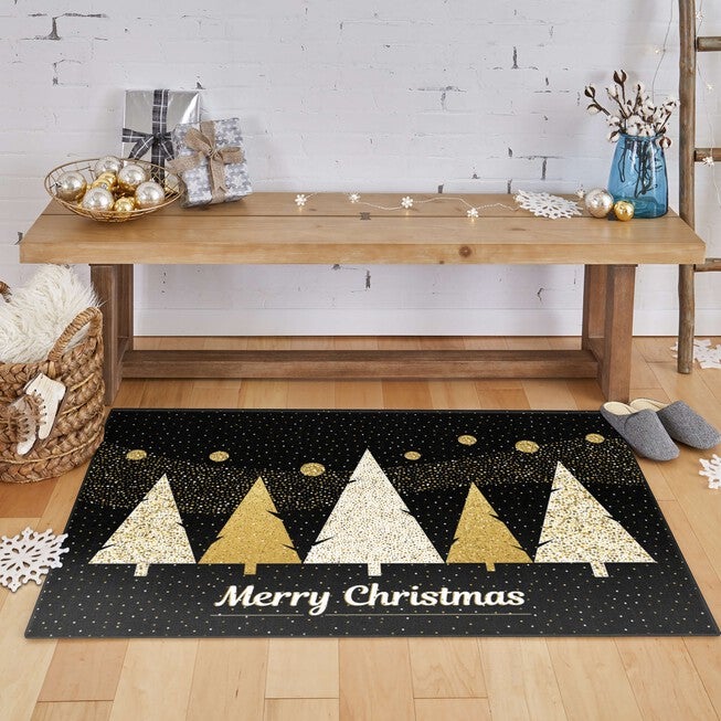 Merry Polkadot Trees Gold Kitchen Rug, , alternate image number 3