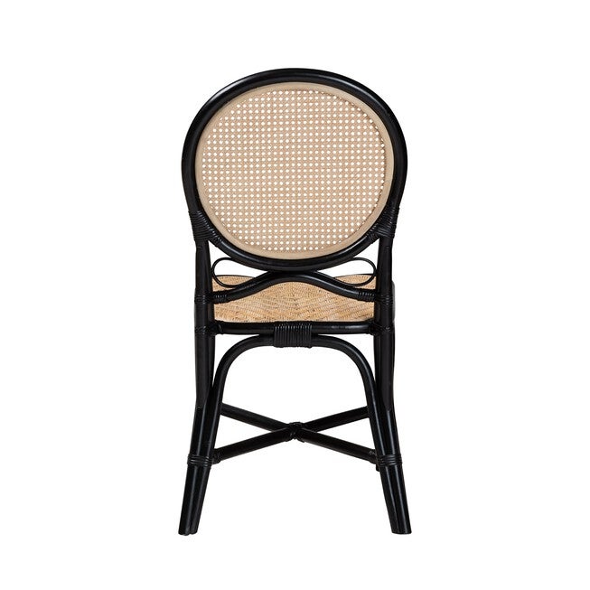 Ayana Mid-Century Modern Two-Tone Black And Natural Brown Rattan Dining Chair, , alternate image number null