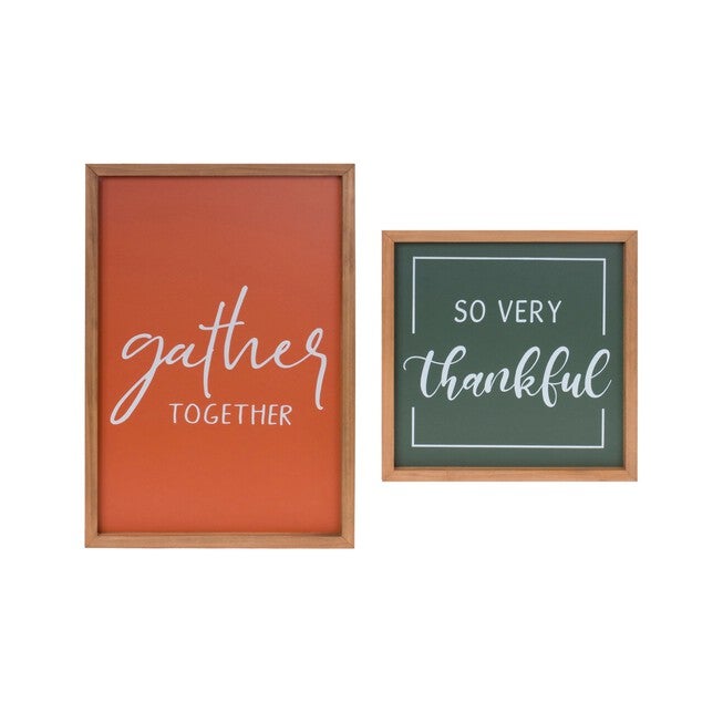 Gather And Thankful Sentiment Sign (Set Of 2), GREEN, hi-res image number 0