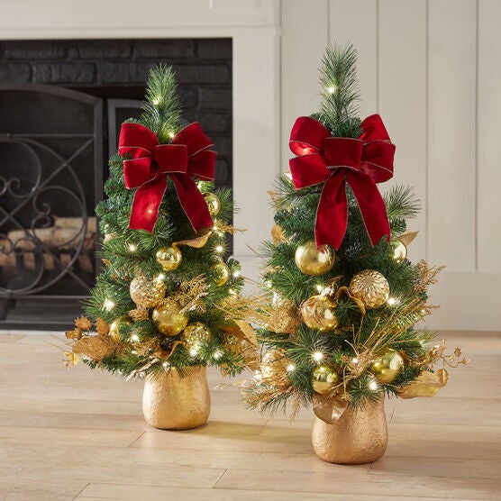 36"H Regal Pre-Lit urn Tree, BURGUNDY GOLD, hi-res image number null