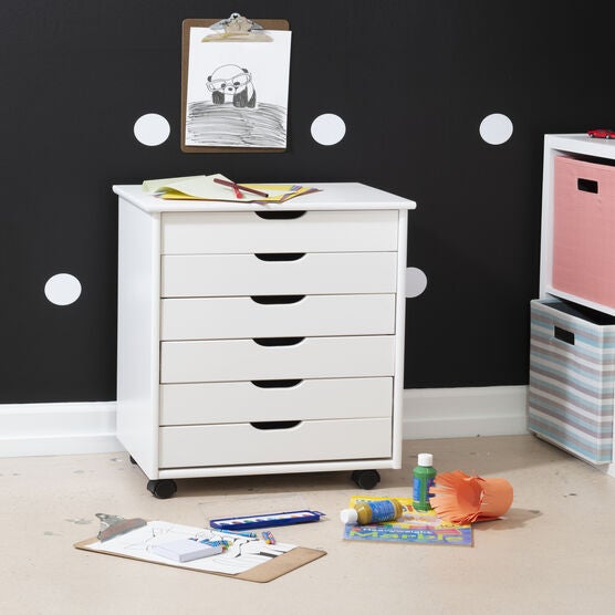 Cary Six Drawer Wide Roll Cart White Wash, , alternate image number null