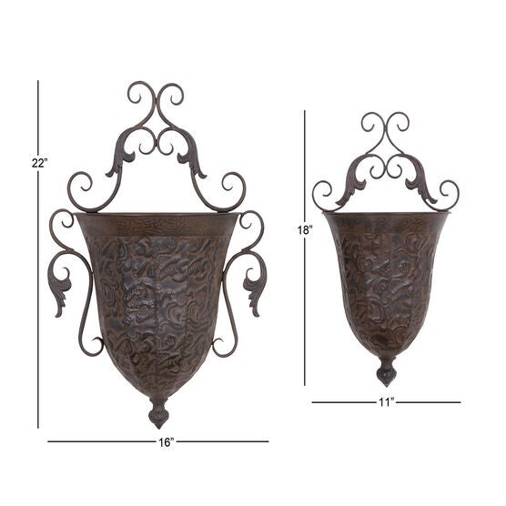Set Of 2 Brown Metal Traditional Planter, , alternate image number null