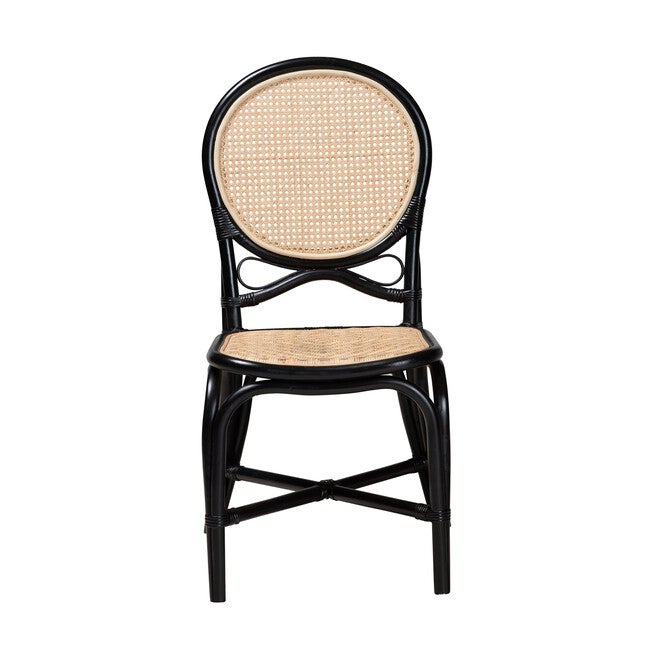 Ayana Mid-Century Modern Two-Tone Black And Natural Brown Rattan Dining Chair, , on-hover image number null