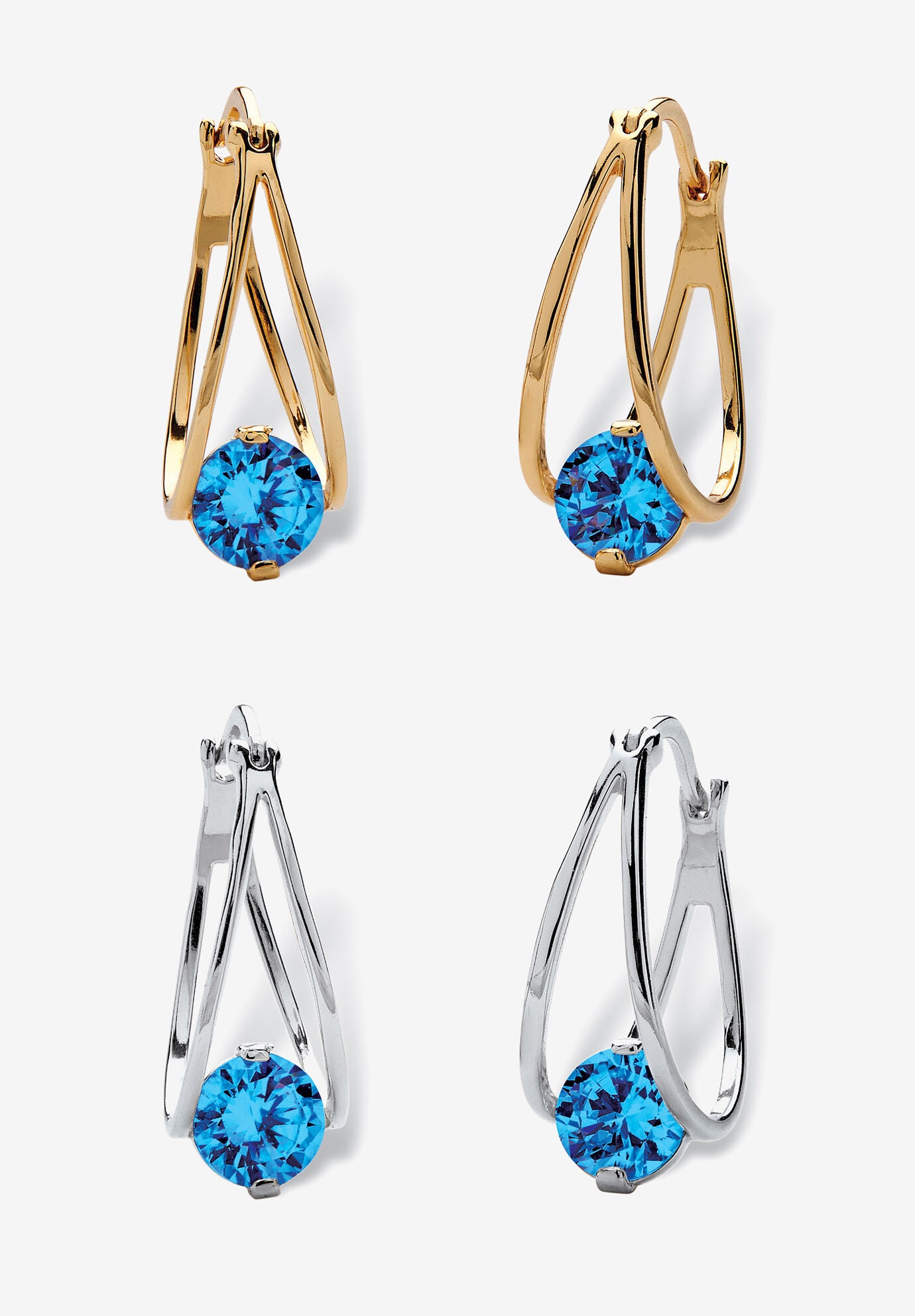 Silvertone 2 Pair Set Hoop Earrings (24x9mm) Round Simulated Blue, SEPTEMBER, hi-res image number 0