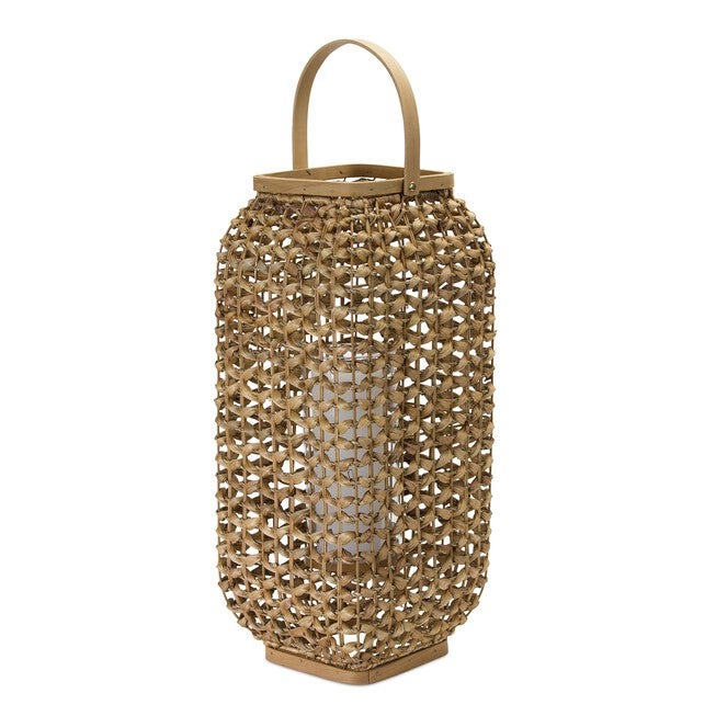 Lantern 20 inchesH Wicker/Glass, BEIGE/BROWN, hi-res image number null