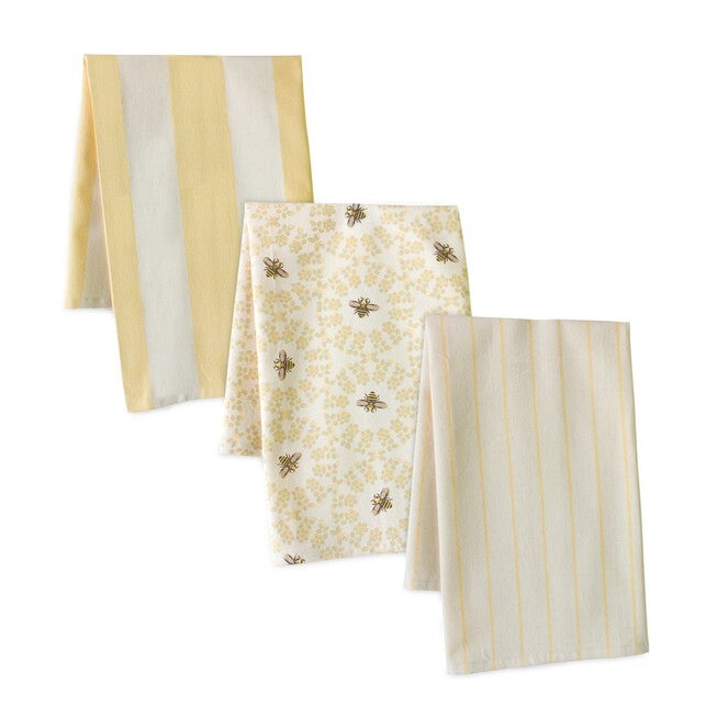 Tea Towel (Set of 3) 20 inches x 28 inches Cotton, YELLOW/WHITE, hi-res image number null