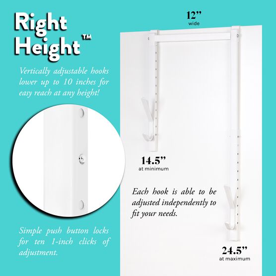 Over The Door Hanger, 2 Organizer Rack, Adjustable Height Hooks For Coat, Hat, Scarf, Bag, Accessory-White, , alternate image number null