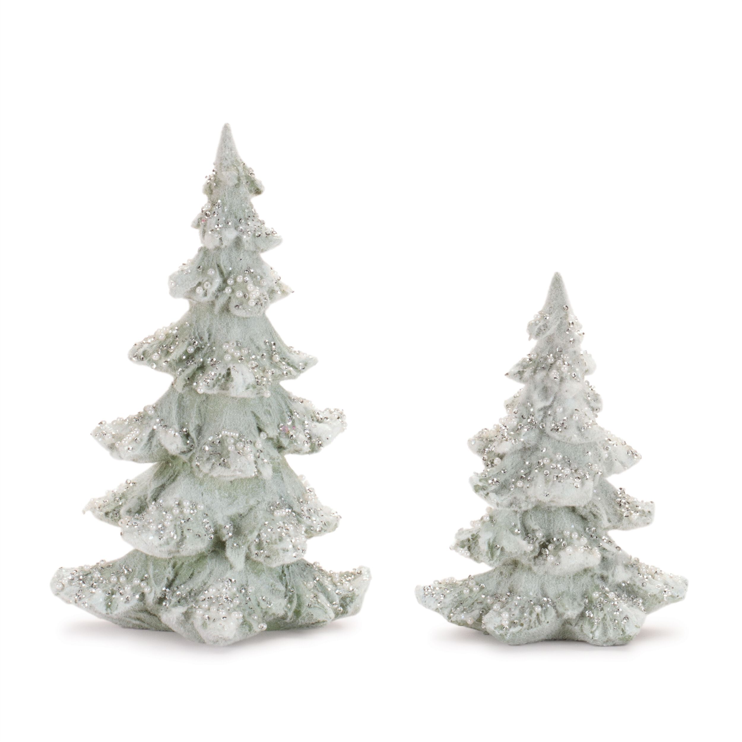 Beaded Frosted Christmas Trees (Set of 2), WHITE SILVER, alternate image number 1