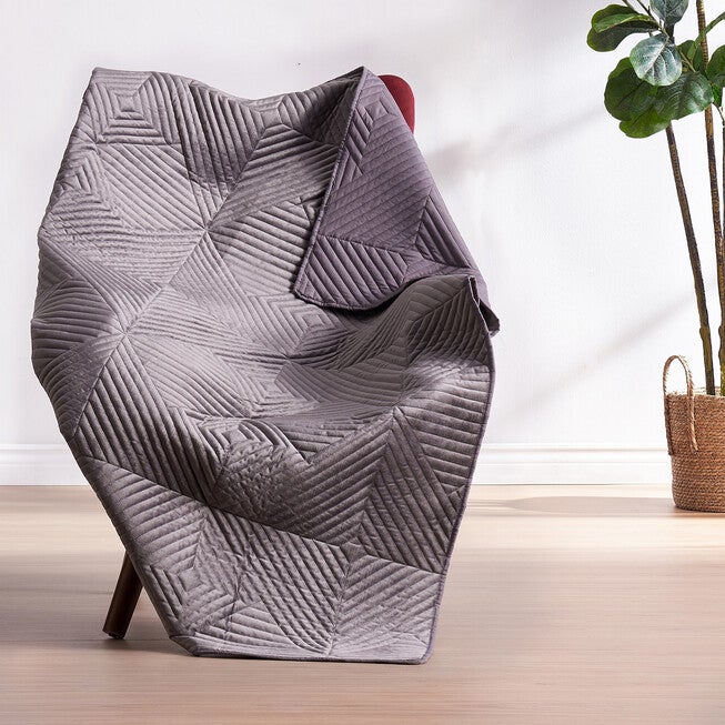 Riviera Velvet Storm Gray Throw Blanket, GRAY, hi-res image number 0