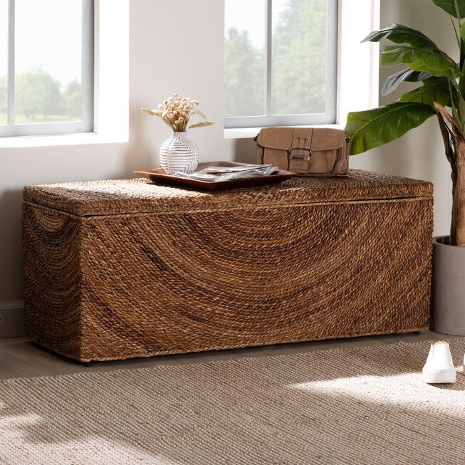 Verino Handwoven Seagrass Storage Bench, NATURAL BROWN, hi-res image number 0