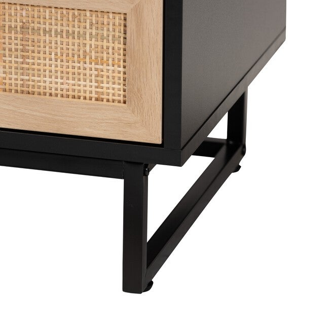 Declan Mid-Century Modern Espresso Brown Finished Wood And Natural Rattan 2-Drawer Nightstand, , alternate image number 5