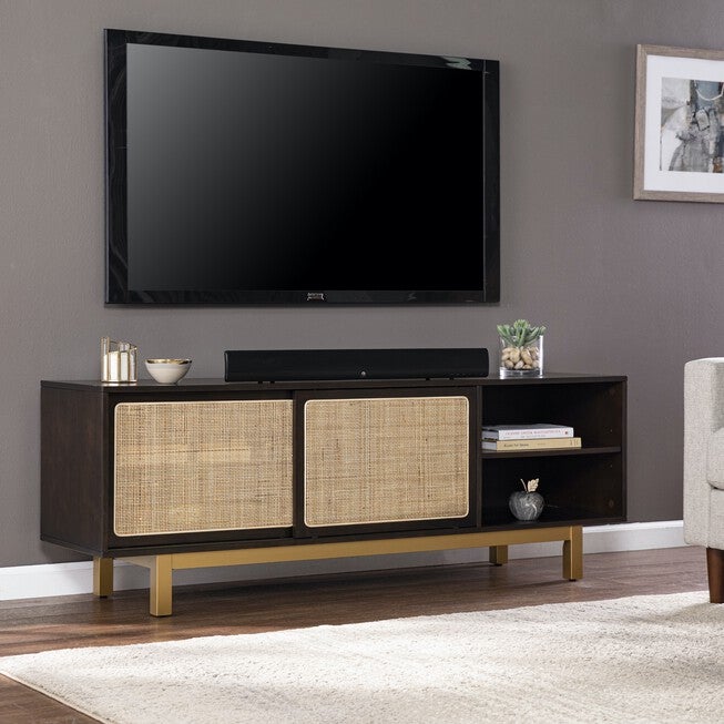Carondale Sliding Door Media Stand, BROWN, hi-res image number null