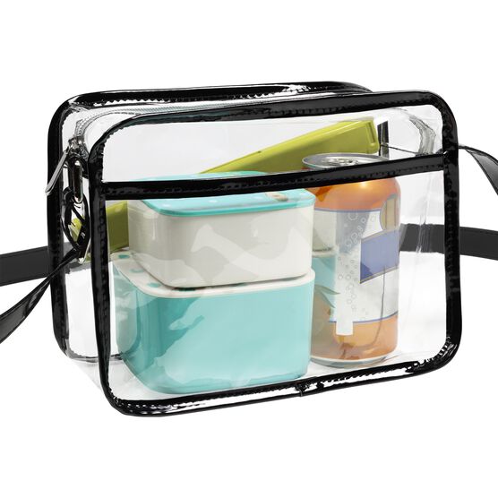 Crossbody Bag Purse With Pocket, Clear/Black, , alternate image number null