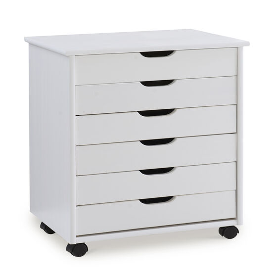 Cary Six Drawer Wide Roll Cart White Wash, WHITE, hi-res image number null