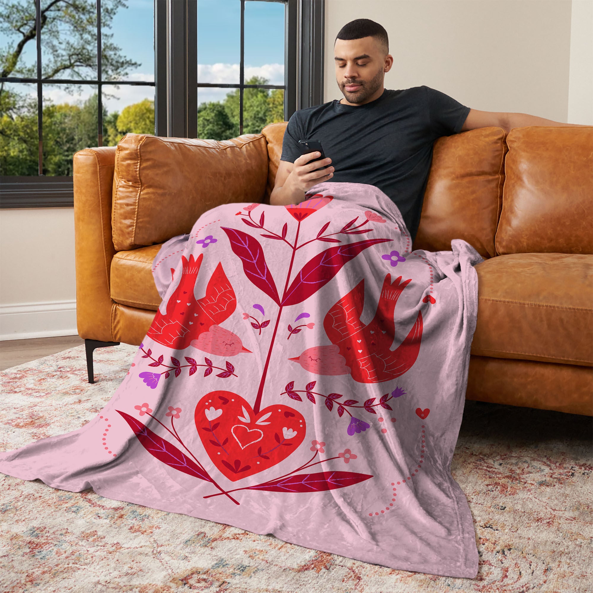 Valentine's Day Flying Birds Silk Touch Throw Blanket 50x60 Inches, FLYING BIRDS, alternate image number 2
