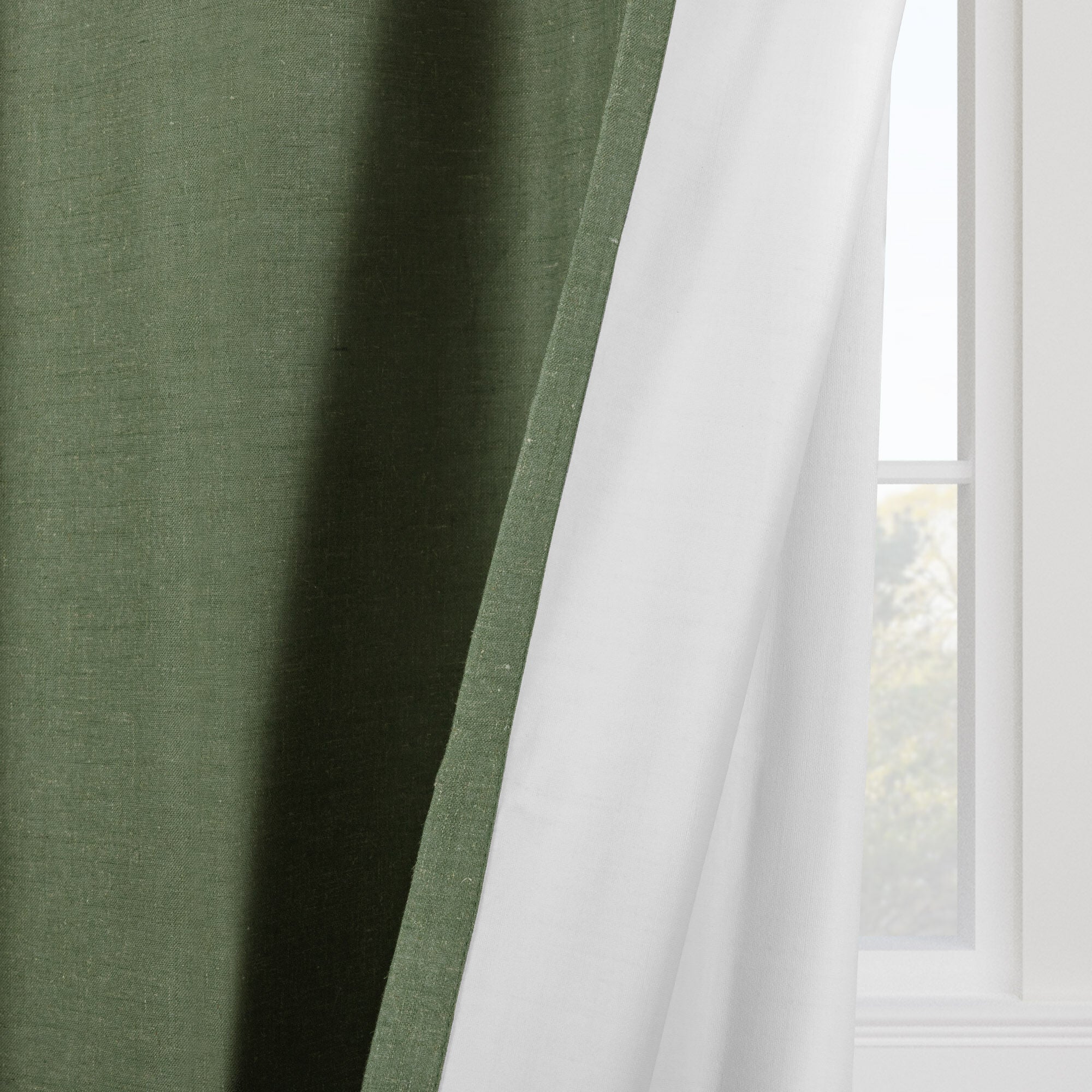 Linen Slub 100% Blackout Grommet Pair, OLIVE, on-hover image number 1