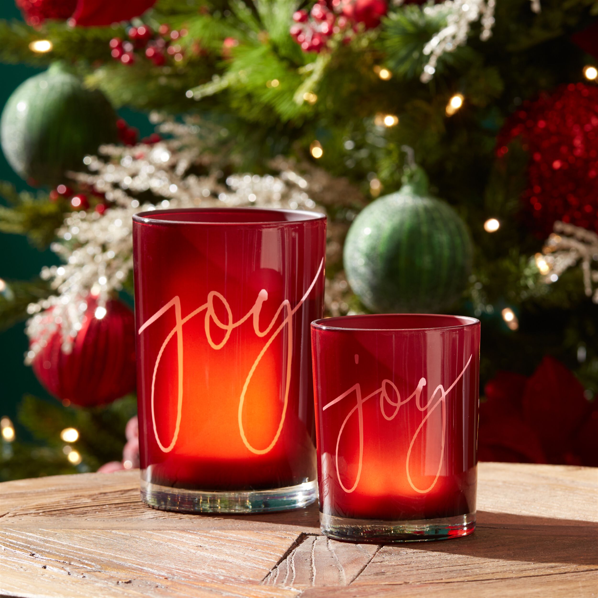Joy Glass Votive Holder (Set of 2), RED, alternate image number 1