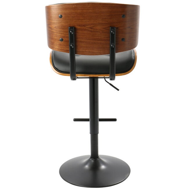 Lombardi Mid-Century Modern Adjustable Barstool In Walnut With Faux Leather Upholstery, , alternate image number null