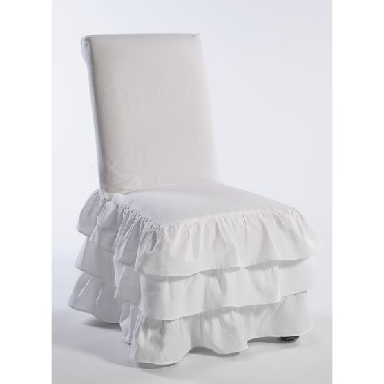 3-Tier Ruffled Dining Chair Slipcover , WHITE, hi-res image number null