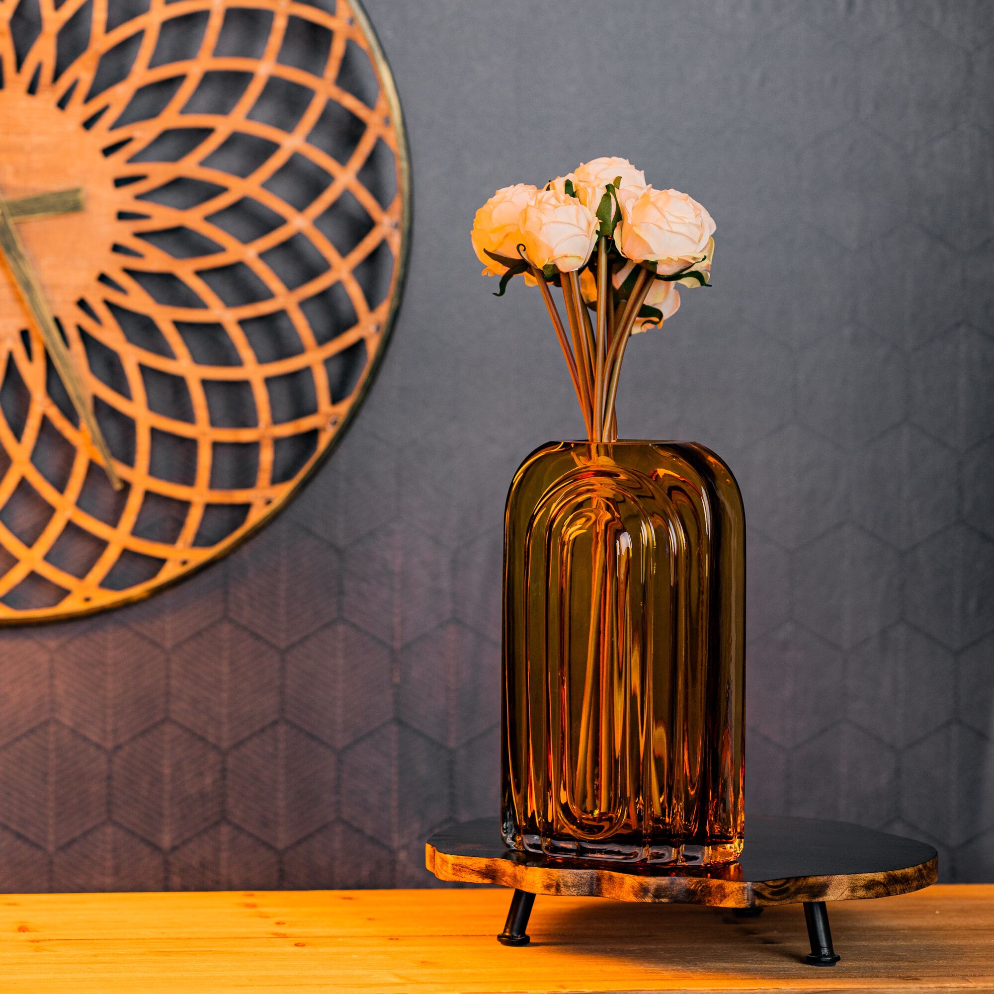 Sage Glass Vase with Wood Accent 11 inchesH, GREEN/BROWN, alternate image number 2