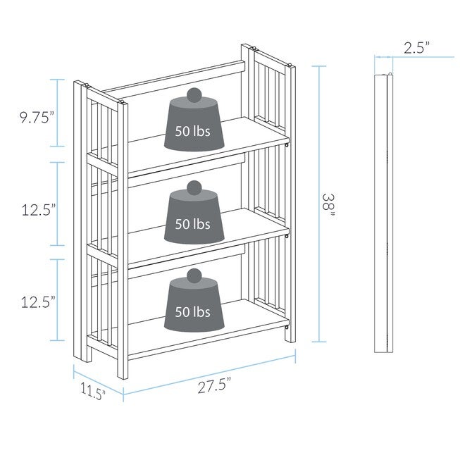 3-Shelf Folding Stackable Bookcase 27.5 inches Wide-Walnut, , alternate image number 6