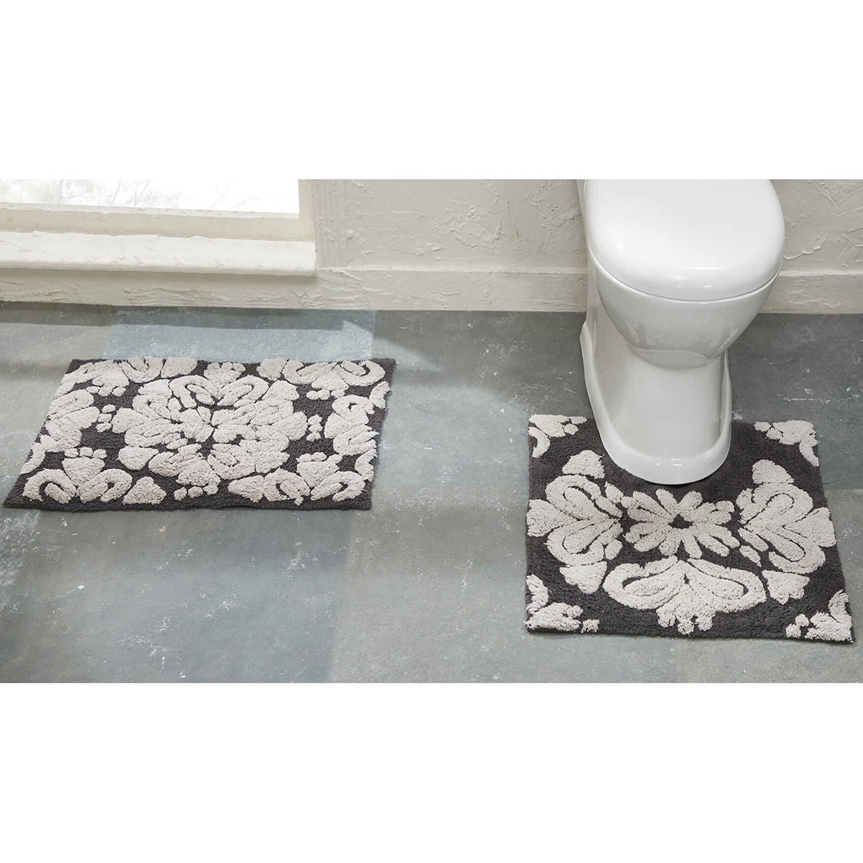 Medallion Collection 100% Cotton 2 Piece (17 inches X 24 inches | 20 inches X 20 inches) Bath Rug Set, CHARCOAL NATURAL, hi-res image number 0