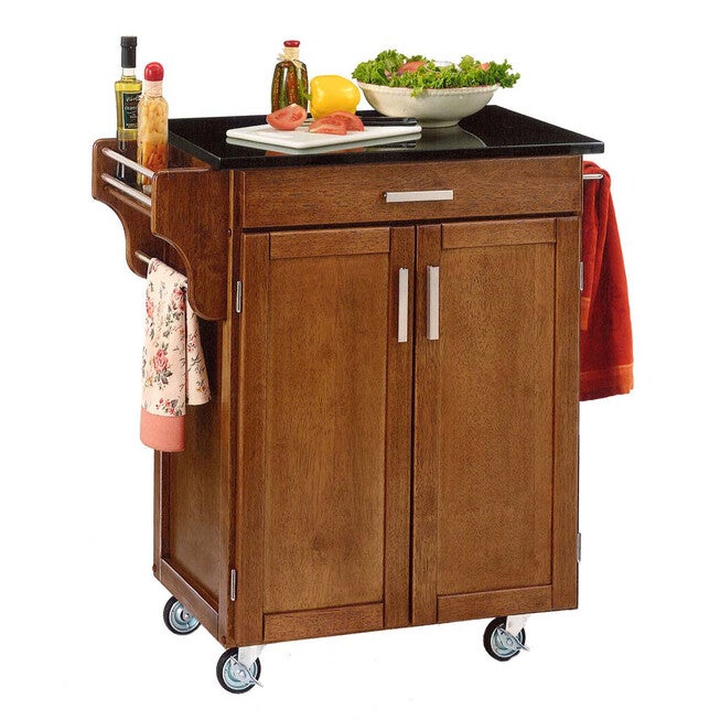 Cottage Oak Finish Create a Cart with Black Granite Top , OAK BLACK, hi-res image number null