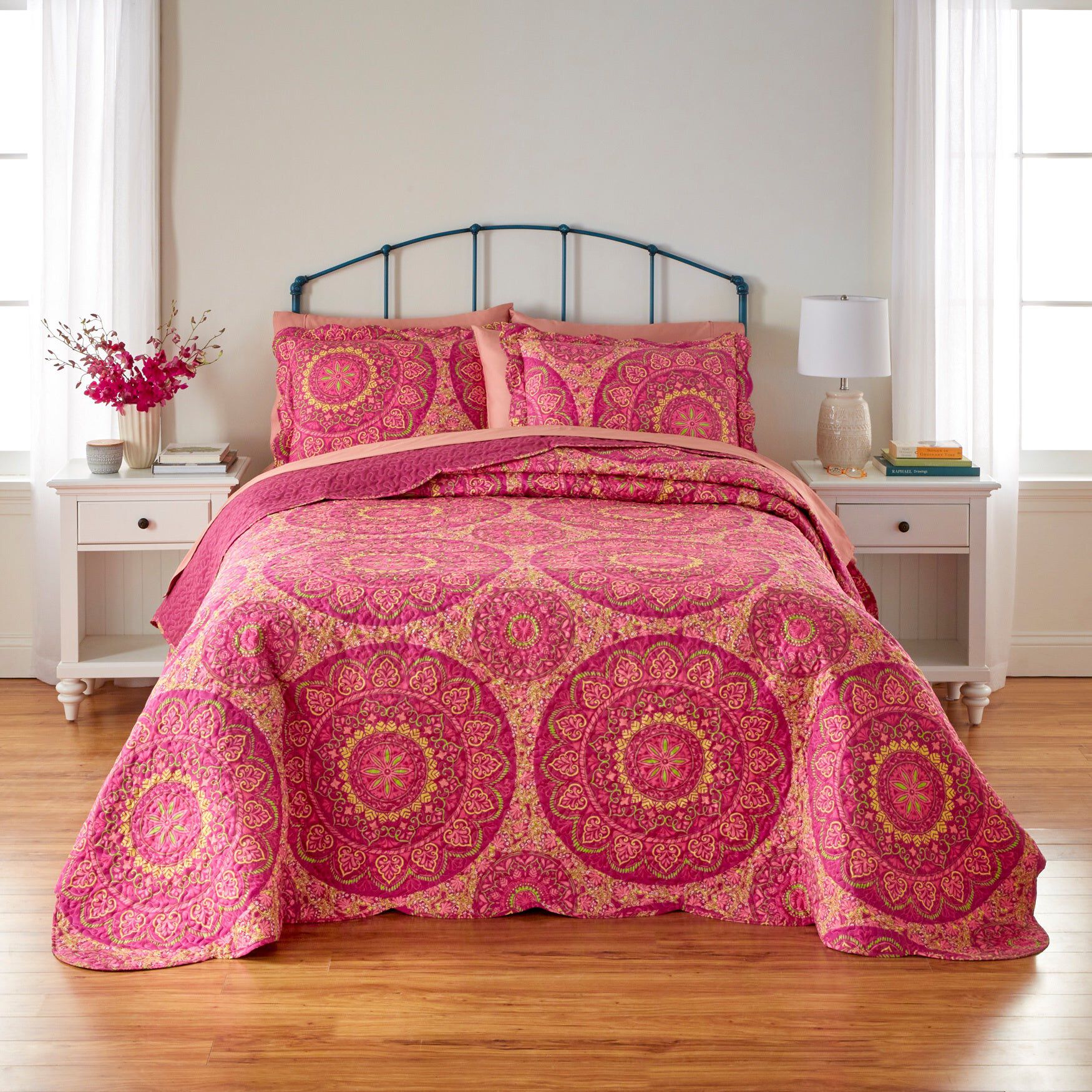 3-PC. Medallion Bedspread Set, MAGENTA, hi-res image number 0