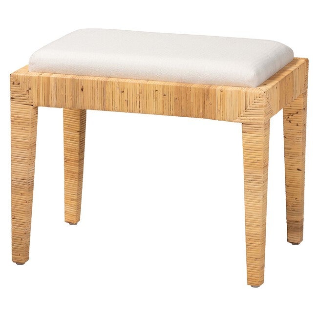 Sofia Modern Bohemian Natural Brown Rattan And Mahogany Wood Ottoman, NATURAL BROWN, hi-res image number null