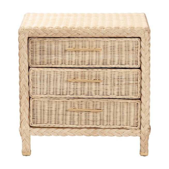 Lanica Japandi Sun Bleached Rattan 3-Drawer Nightstand, PALE, alternate image number 3