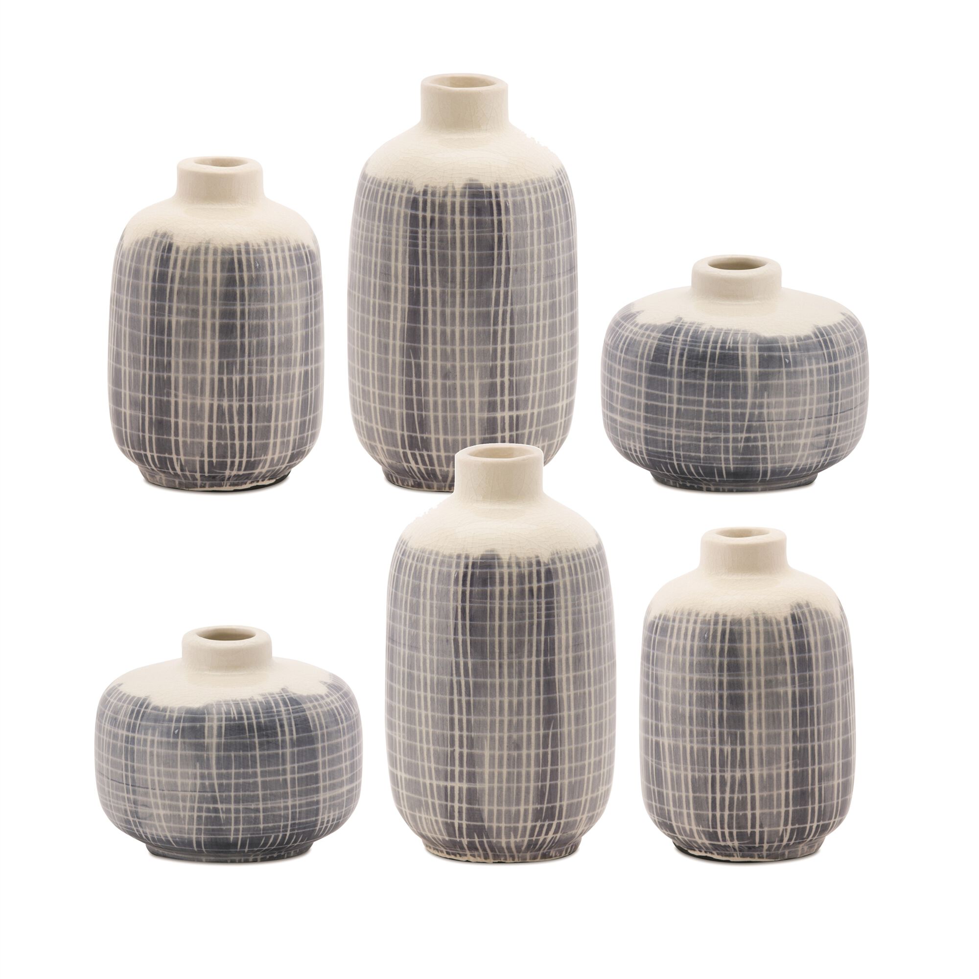 Mini Vase (Set of 6) 3.5 inchesH, 5.25 inchesH, 6.25 inchesH Terra Cotta, BLUE/WHITE, hi-res image number 0