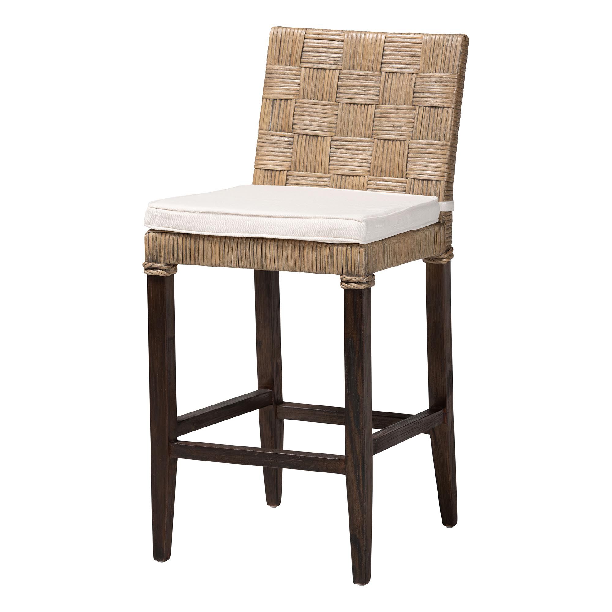 Fatima Natural Rattan Counter Stool with Cushion, GREY, alternate image number 1