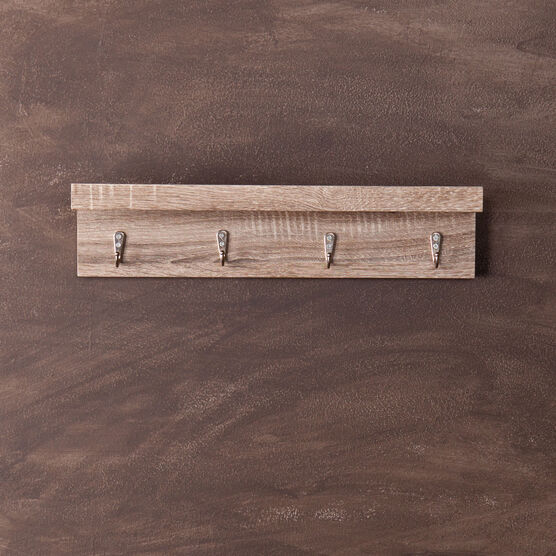 Modern Wood Wall-Mount Shelf with Hooks, , on-hover image number null